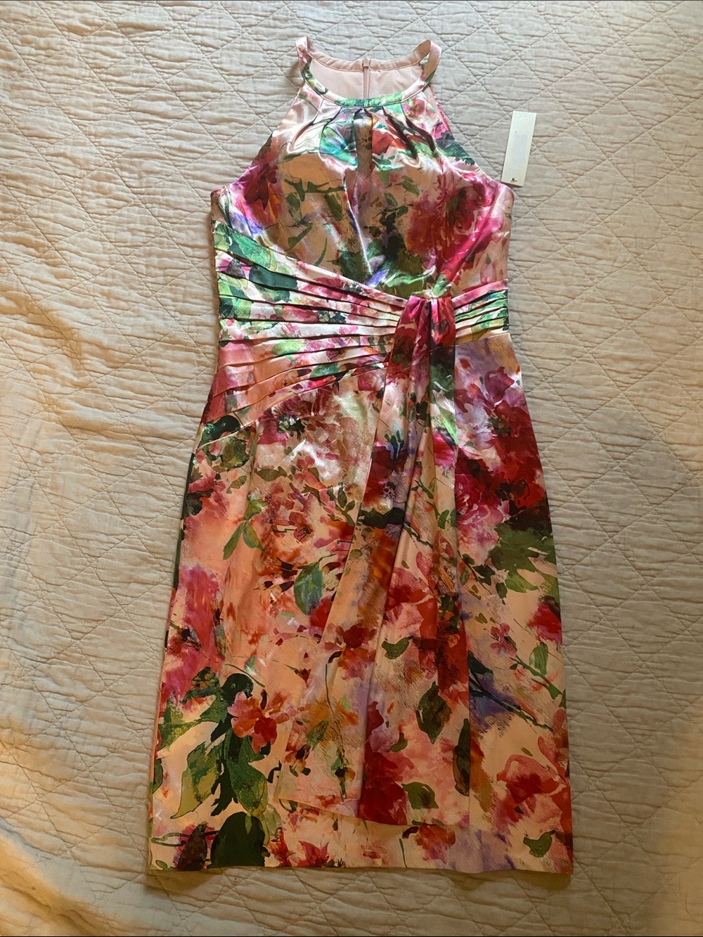 NWT Eliza J Floral Size 6 Halter Sheath Dress in Pink and Multicolor